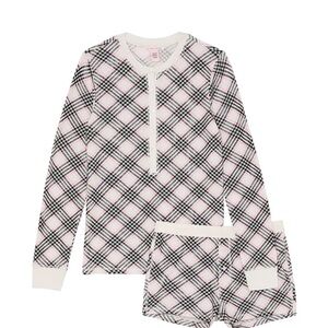 Victorias Secret Thermal Lounge Shorts Pajama Sleep Set Coconut Plaid Med. AS IS